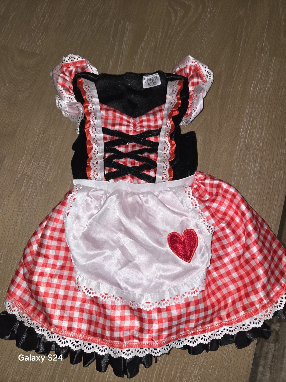Spirit Red Gingham & Black Heart Apron Baby Dress Costume Sz 6-12 Months